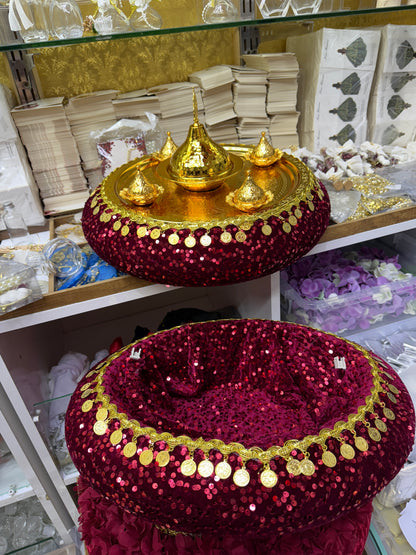 Rotes Henna Tablett Set mit passendem Henna Korb fuer Kina Gecesi und Hochzeit