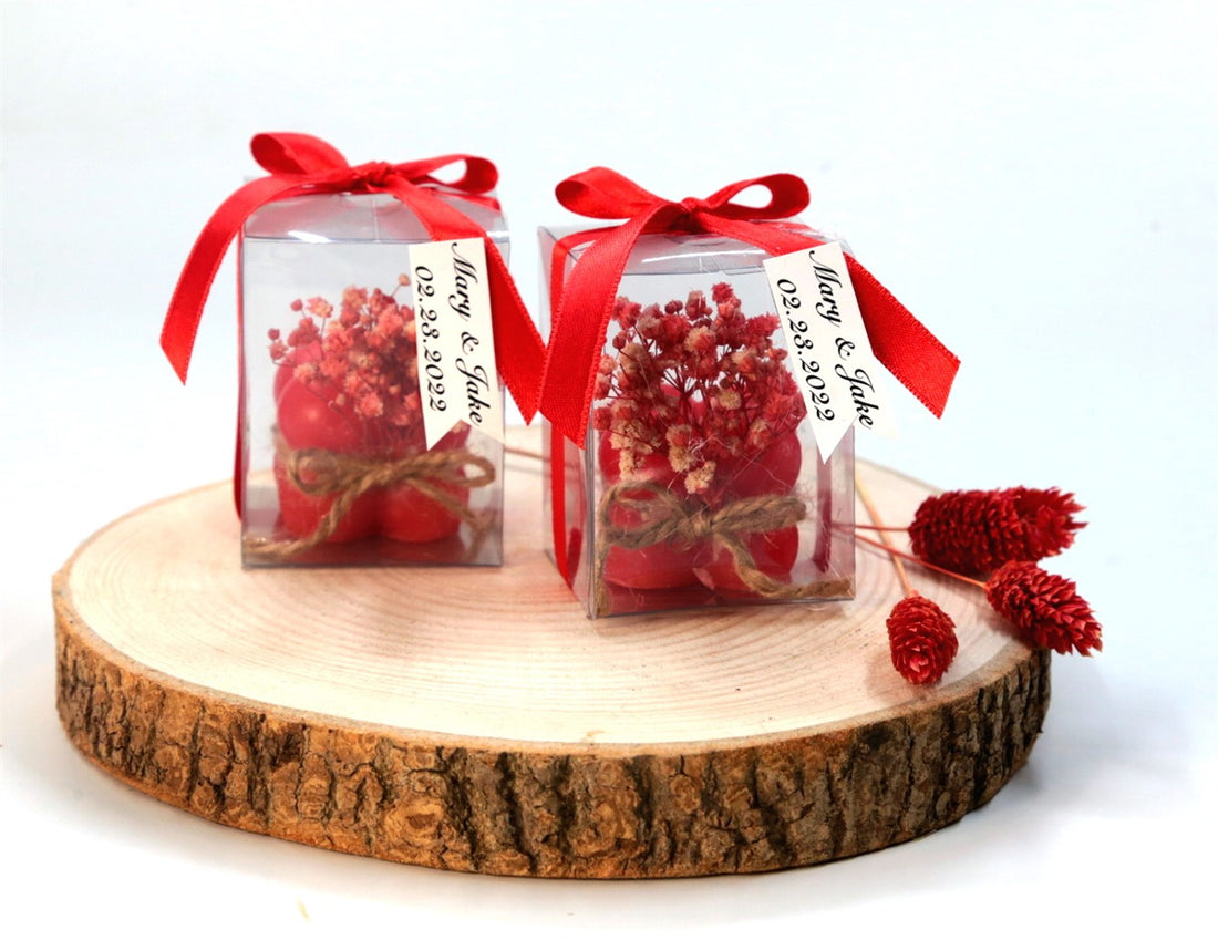 Personalisierte rote Bubble Kerze mit Geschenkbox und roter Schleife