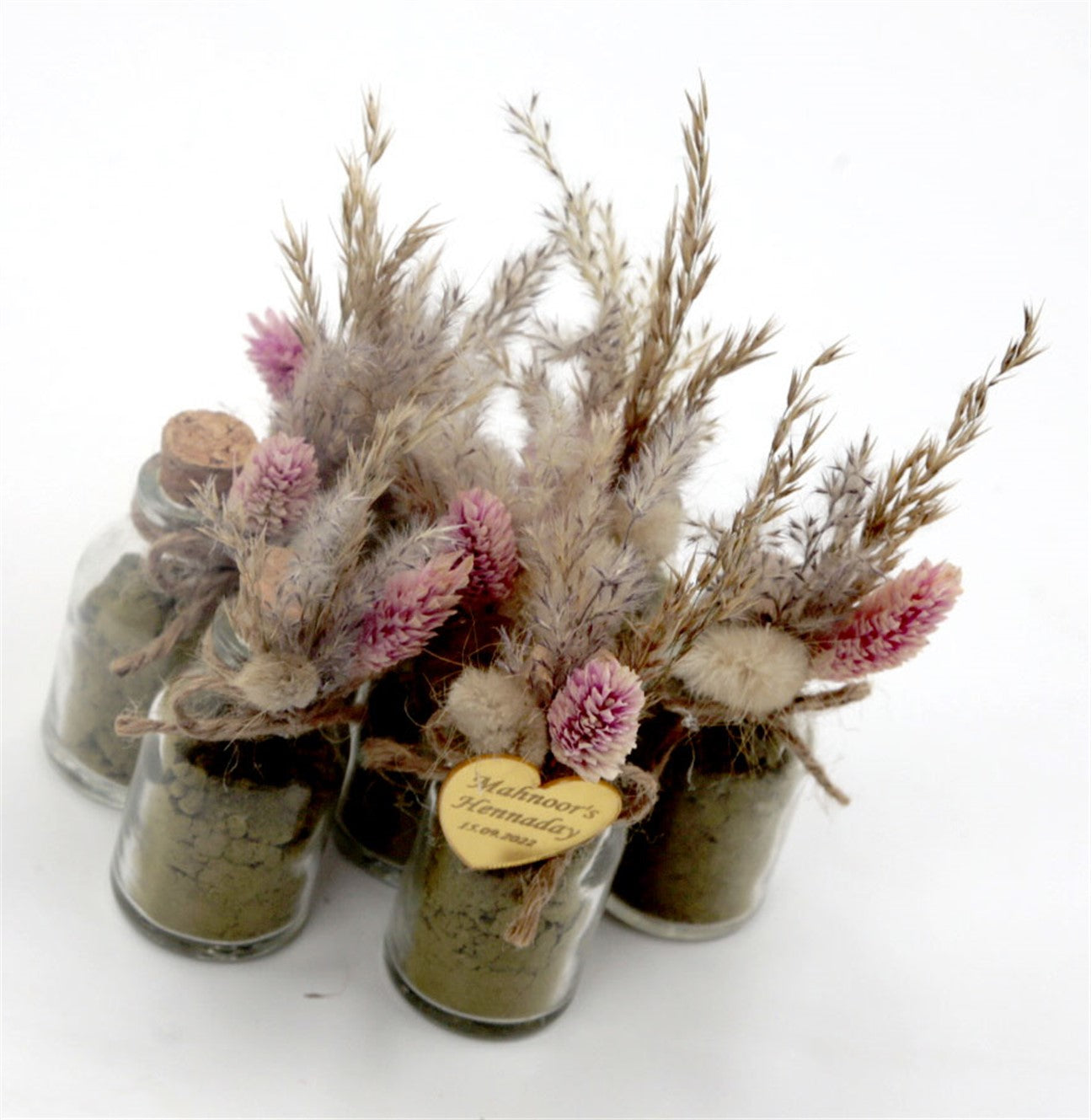 Henna Pulver im Mini Glas mit Trockenblumen und Juteband