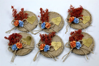 Jute-Magnet mit Herz &amp; Trockenblumen