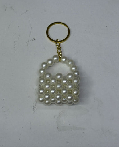 Perlen Taschenanhänger Schlüsselanhänger, Mini Handtasche aus Perlen, Eleganter Taschen Charm mit Goldring