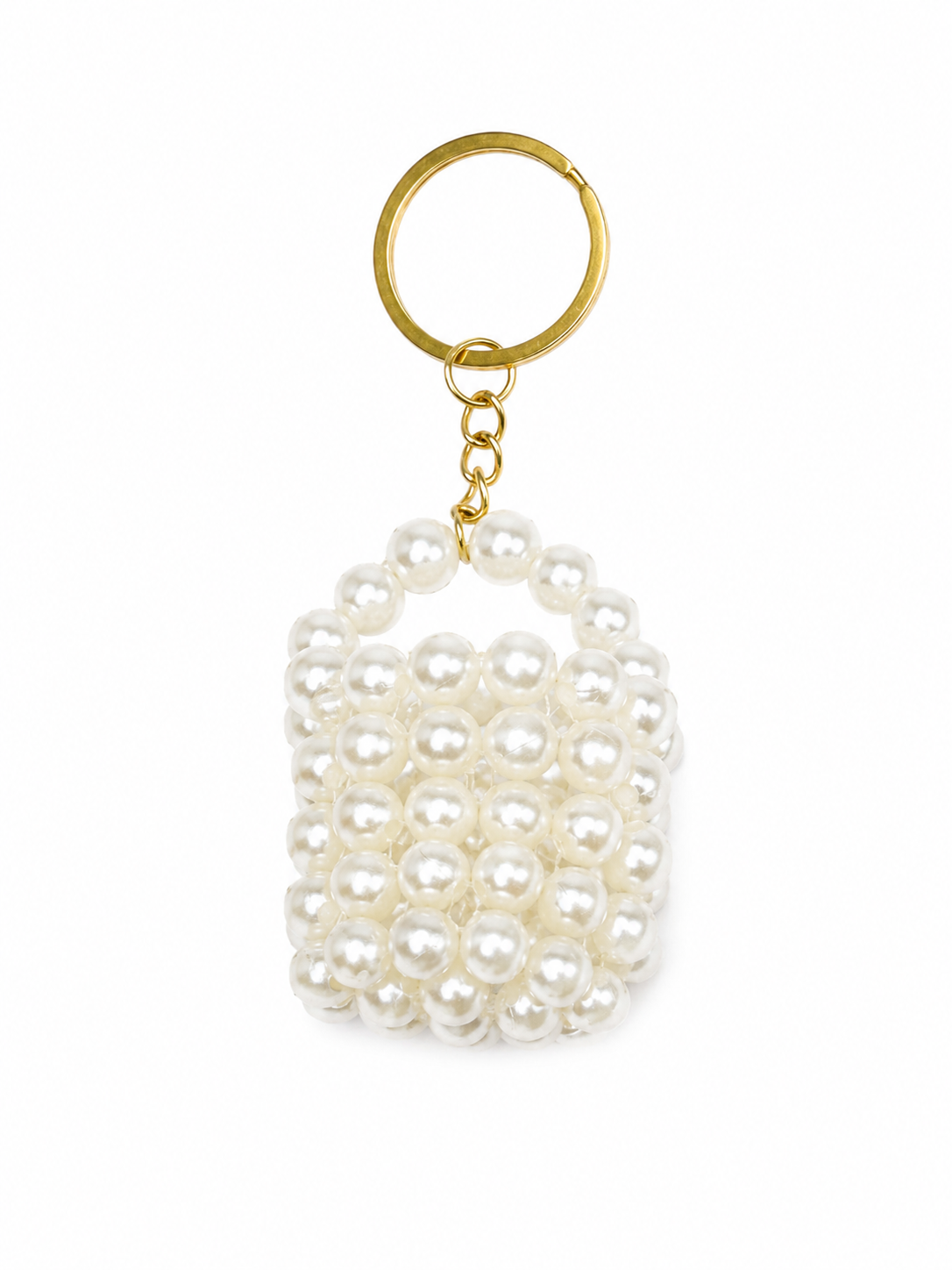 Perlen-Schlüsselanhänger Mini Tasche mit goldfarbenem Ring