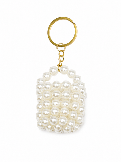 Perlen-Schlüsselanhänger Mini Tasche mit goldfarbenem Ring