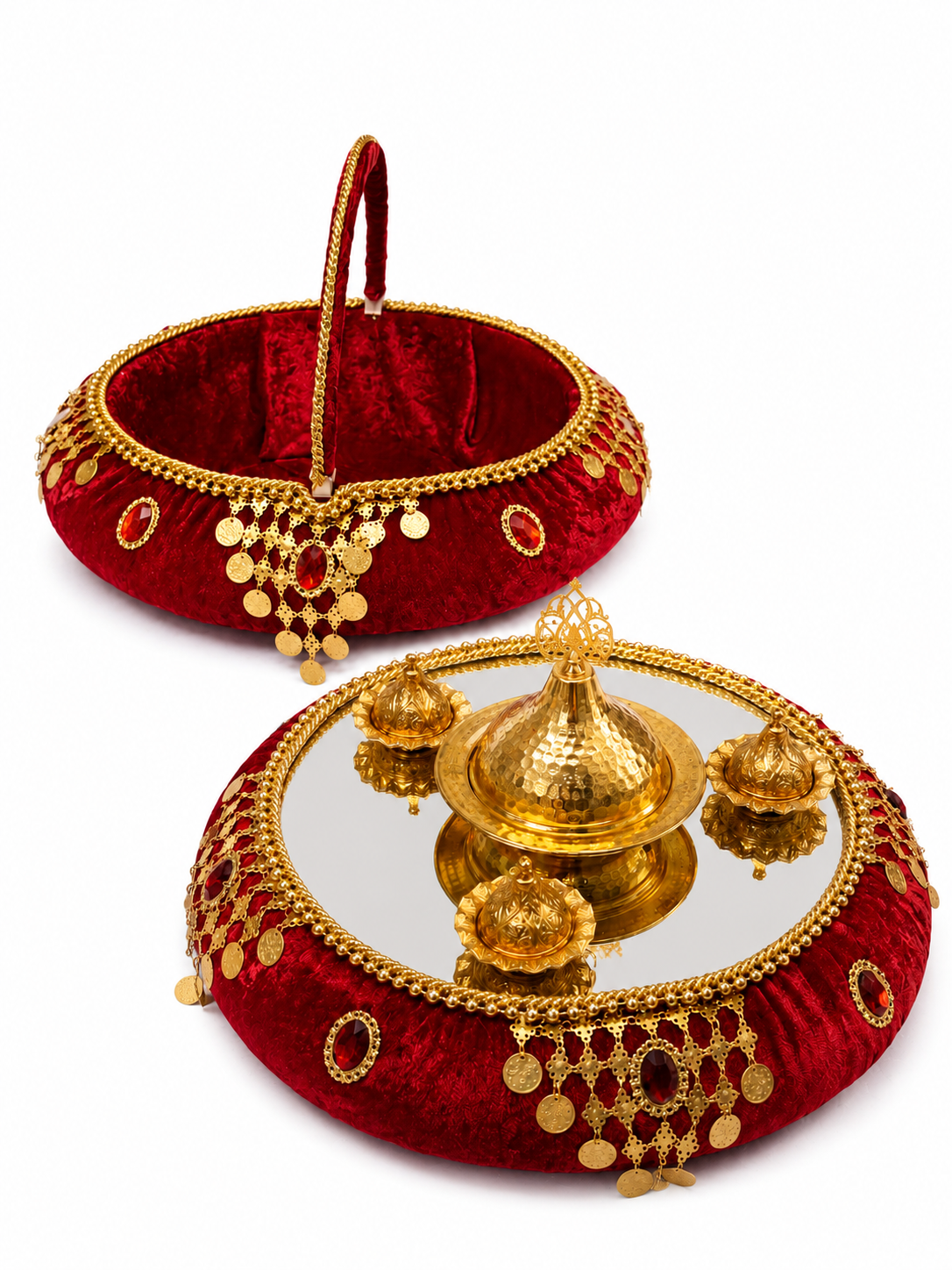 Henna Tablett Set mit Henna Korb in Rot und Gold