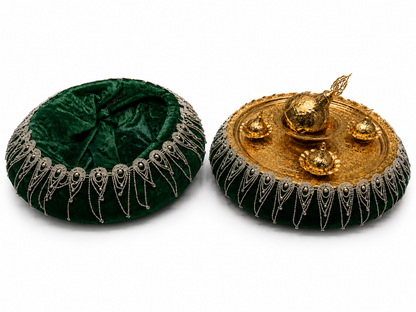 Bordeauxrotes Henna Tablett Set mit Strassbordüre &amp; goldfarbenen Behältern