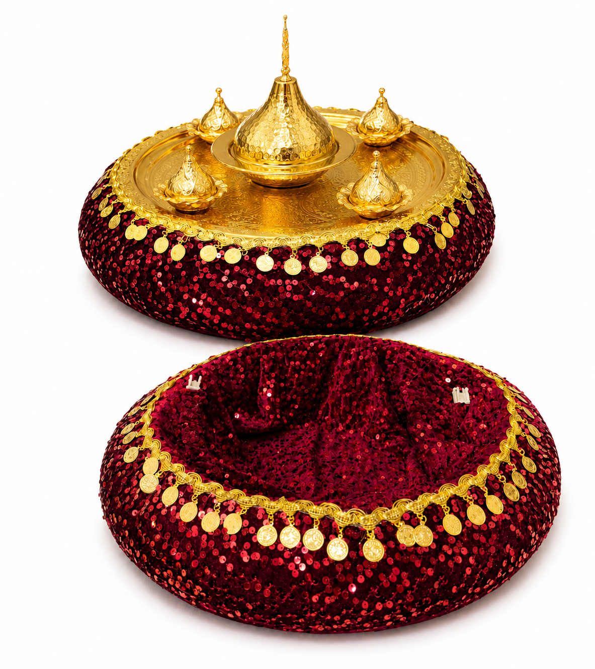 Rotes Henna Tablett Set mit passendem Henna Korb fuer Kina Gecesi und Hochzeit