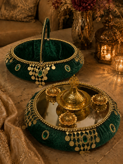 Henna Tablett Set mit Henna Korb in Rot und Gold