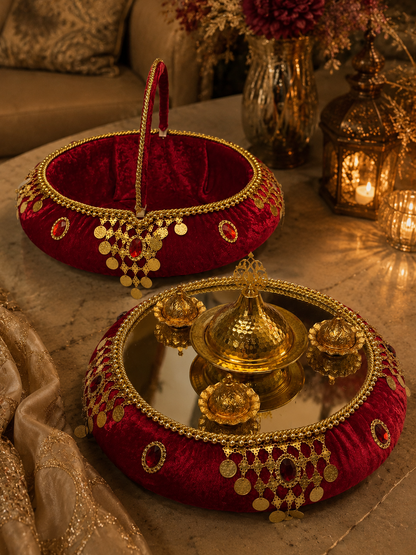 Henna Tablett Set mit Henna Korb in Rot und Gold
