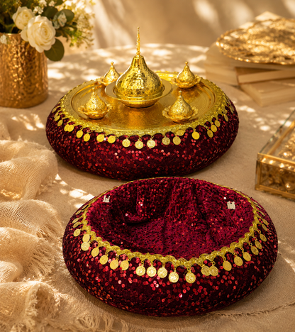Rotes Henna Tablett Set mit passendem Henna Korb fuer Kina Gecesi und Hochzeit