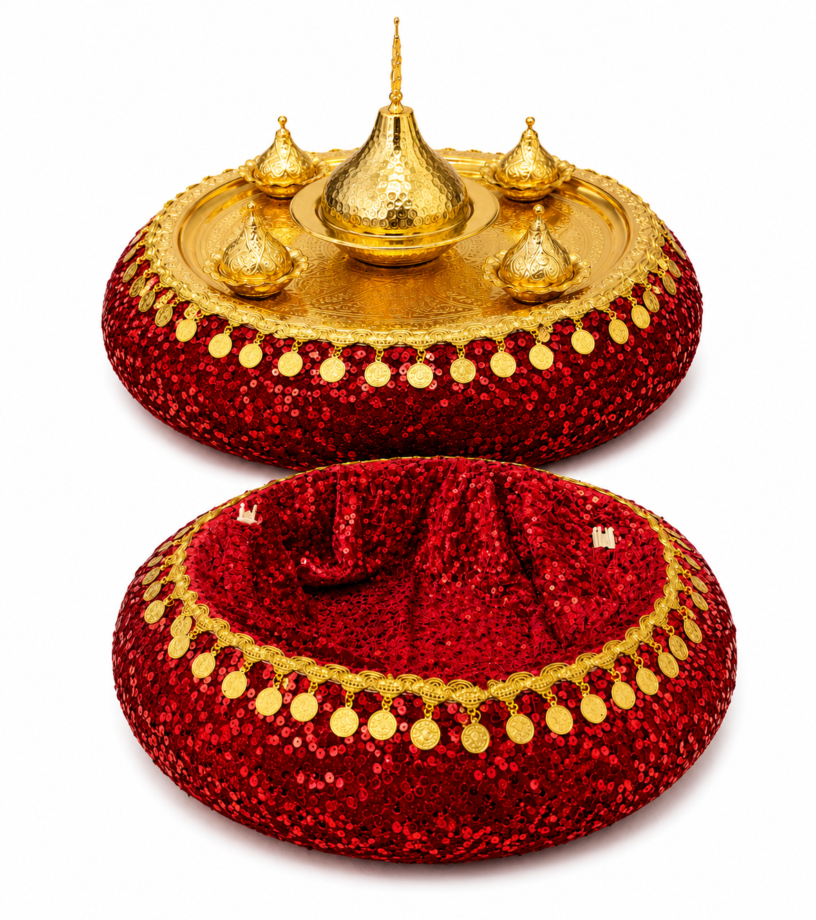 Rotes Henna Tablett Set mit passendem Henna Korb fuer Kina Gecesi und Hochzeit